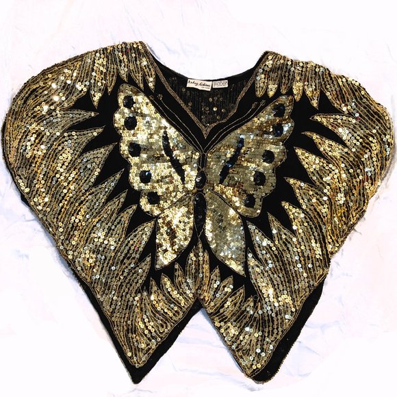 Arkey Tops - Vintage 1980s Butterfly sequin party top 100% silk